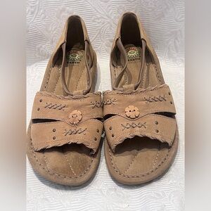 Vtg 1990s Earth Spirit Beige Suede Beaded Closed Back Comfort Sandals Sz 10